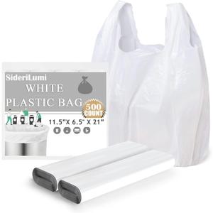 Plastic Bags, (11.5x 6.5" x 21)(500Pack) White Plastic Shopping Bags with Handles for Small Business Grocery T Shirt Bag Reusable and Disposable, in Bulk
