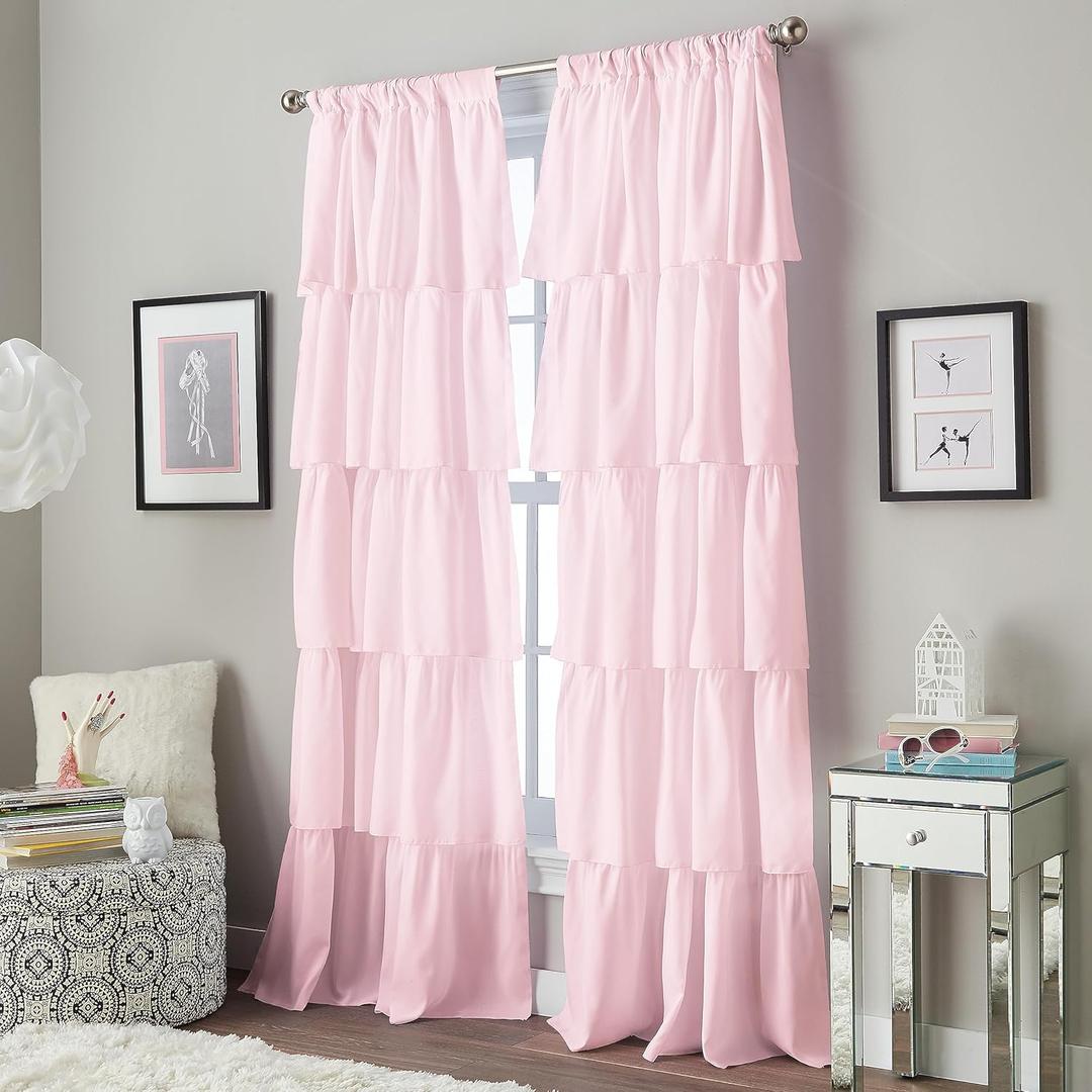 Curtainworks Flounced Ruffle Rod Pocket 100% Polyester, 42 x 84 Inch, 1 Curtain Panel, Pink