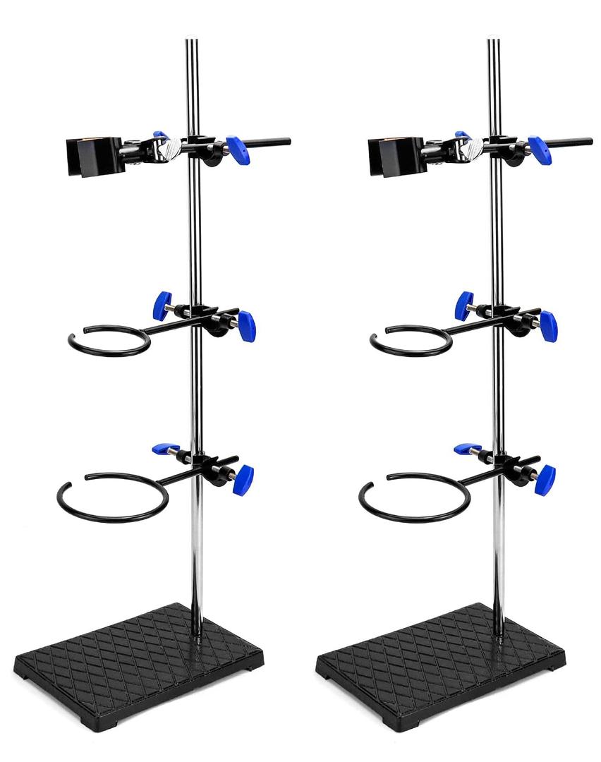 QWORK Lab Support Stand Set 2-Pack Steel Rod 24" with Iron Base & Clamps for Heating, Filtration, Distillation
