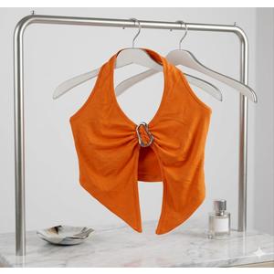 SOLY HUX Women's Halter Tops Solid Orange, Large