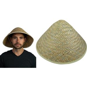 Nicky Bigs Novelties Adult Oriental Bamboo Straw Hat - Asian Japanese Chinese Sun Hats - Woven Conical Rice Farmer Costume Accessory
