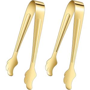 Thinp 2 Pcs Mini Serving Tongs, 4.1 Inch Gold Small Tongs for Serving Food Stainless Steel Mini Sugar Tong for Ice Salad Appetizers Buffet Gold Utensil for Dessert Table Tea Party