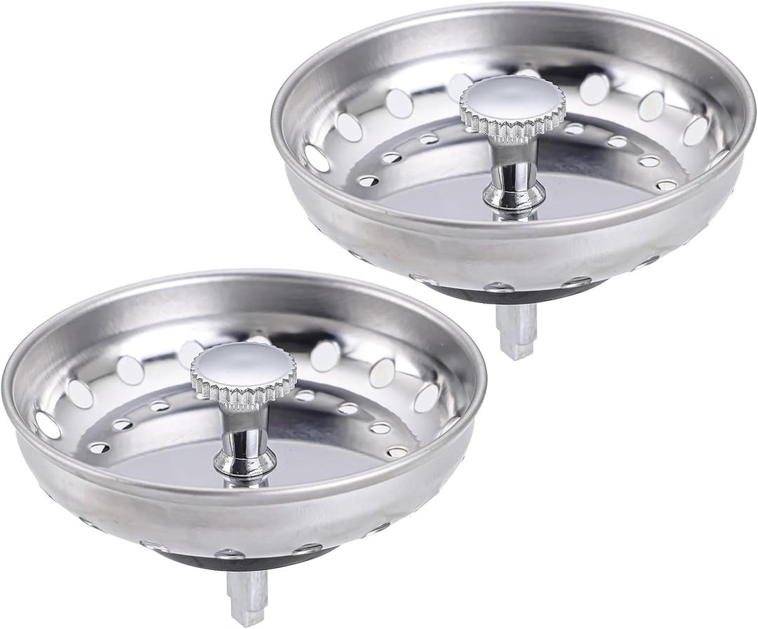 Sink Drain Strainer 2-Pack, 3-in-1 Kitchen Sink Stopper and Basket with Fine Mesh, Stainless Steel Drain Cover for Clog & Odor Prevention, Fit for Kitchen Bathroom Sinks (2 Pack) CAIPEN