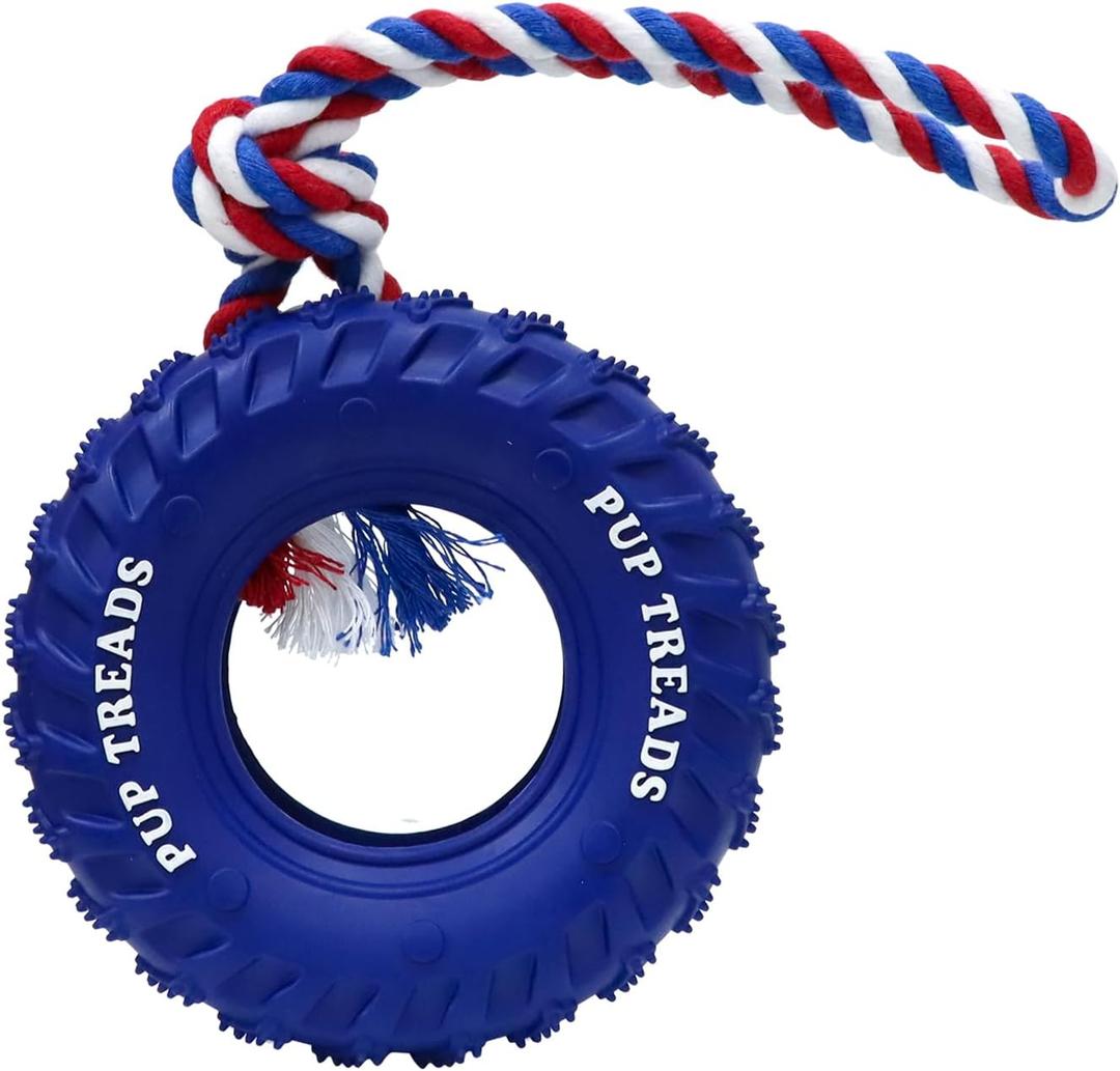 Deeow Dog Tire Toy 6 inch - Treat Dispensing Chew Toy for Aggressive Chewers, Natural Rubber Durable Chew Bone for Medium Large Dogs, Mental Stimulation Puzzle Feeder Interactive Pet Toy