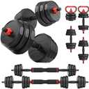 UKEEP Adjustable Dumbbells, 20/30/40/55/60/70/80/90lbs Free Weights Dumbbells Convertible 2 or 3 in 1 Set Used as Barbell, Kettlebells, A Pair of Lightweight for Home Gym