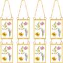 Reginary 8 Pcs 2 x 3 Inch Glass Frame for Pressed Flowers Mini Hanging Double Brass Frame Floating Glass Photo Picture Frame with Chain for Artwork Art Specimen Wall Plant DIY Decor(Gold)