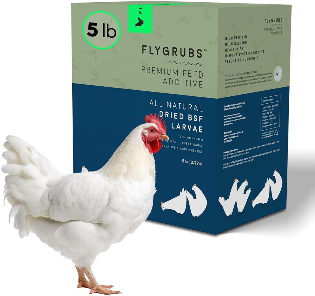 FLYGRUBS 5 lb Dried Black Soldier Fly Larvae - High-Calcium Chicken Treats for Laying Hens and Wild Birds - Nutrient-Rich Mealworm Alternative - Supports Feather Growth and Strong Eggshells (5 Pound (Pack of 1))