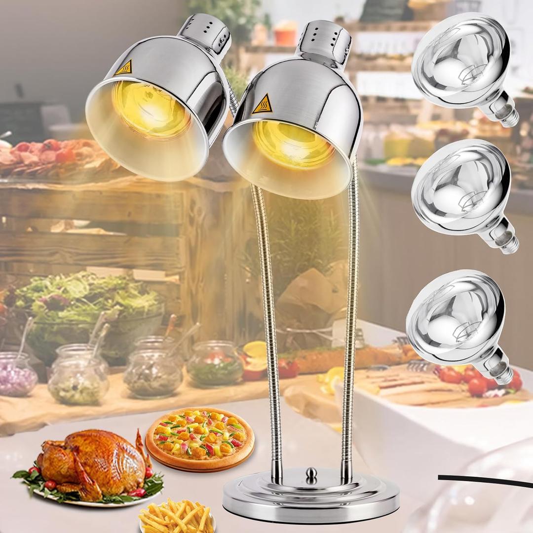 Food Warmer Lamp Heat Lamp with Bulbs for Food Heating Lamp Commercial Food Buffet Warmer Lamp Restaurant Food Service (Silver)