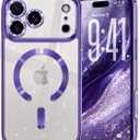 Glitter for iPhone 17 Pro Max Case with Eyecatching Integrated Lens Protection, [Sparkly Bling Back Panel] [Seamless Work with Magsafe] Cute Women Girly Magnetic Case for iPhone 17 Pro Max Purple
