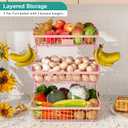 3 Tier Fruit Basket for Kitchen Counter with 2 Banana Hangers, Countertop Metal Fruit Bowl with Wooden Handle, Large Storage Stand for Vegetables, Snacks, Breads, Produce Storage – Pink