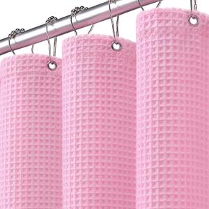 Waffle Weave Shower Curtain - Pink Cotton Fabric Texture Heavyweight Shower Curtain for Bathroom,Washable,72Wx72L