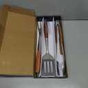 Heavy-Duty Rose Wooden BBQ Grilling Tools Set. Extra Thick Stainless Steel Multi-Function Spatula, Fork & Tongs | Essential Accessories for Barbecue & Grill. Ideal Gift for Father