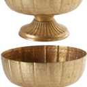 2 Pcs Distressed Gold Metal Compote Bowl Compote Golden Vase Centerpieces for Table Pedestal Vase for Wedding Birthday Party Anniversary Indoor Outdoor Activity, 8" Diameter