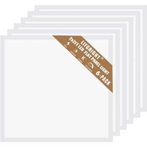 Lifgright 6 Pack 2x2 LED Flat Panel Light 45W, 5800LM, Edge-Lit 2x2FT LED Panel Drop Ceiling Light Fixtures, 5000K Daylight White, 0-10V Dimmable Troffer Lights, Works from 110-277V AC