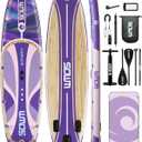 11'*33"/34" Inflatable Stand Up Paddle Board for Beginners,400/420lbs Capacity, Anti-Slip EVA Deck, Includes Adjustable Paddle, Pump, Backpack & SUP Accessories for Surfing, Fishing, Yoga & More