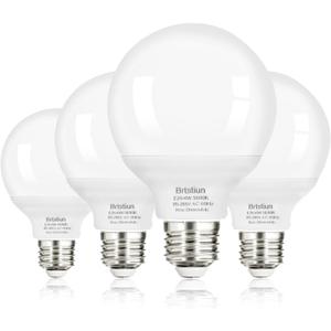 Brtstiun G25 LED Light Bulb, Round Vanity Light Bulbs for Bathroom, 40W LED Equivalent, Daylight White 5000K, Globe Light Bulbs E26 Base, 600LM, Non-Dimmable, 4-Pack