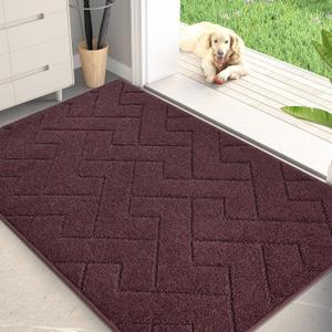 PURRUGS Dirt Trapping Door Mat 34" x 59", Non-Slip Machine Washable Entry Rug, Shoe Scraper, Dog Doormat, Super Absorbent Welcome Mat for Front & Back Door, Muddy Wet Shoes & Paws, Burgundy Red