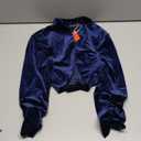 Allegra K Women's Cocktail Party Open Front Cardigan Long Sleeve Cropped Velvet Shrug Top S Dark Blue