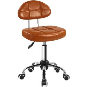 BFTOU Square Minimalist Swivel Stool with Wheel for Work SPA Shop Massage Height-Adjustable and Cost-Effective Rolling Stool Chair with Back (Orange-Brown)