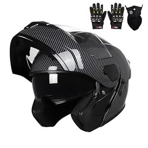 Modular Flip up Motorcycle Helmets for Men Women, DOT ApprovedDual Visor Full Face Helmet for Adult Ebike Moto ATV UTV Snowmobile ADV Cruiser Four Wheeler Street Bike with Gloves Mask, M 