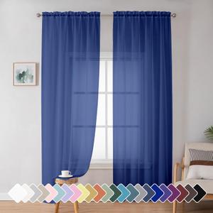 Simplebrand Royal Blue Sheer Curtains 72 Inches Long 2 Panels for Living Room, Rod Pockets Airy Window Treatments Voile Sheer Curtains Panels Lightweight for Front Back Patio Glass Door, 42" Width