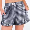ANRABESS Boxer Shorts for Women,Gingham Plaid Elastic Waist Ruffle,Perfect for Lounge,Pajama&Sleep,Cute Casual Summer Bottoms (XL)
