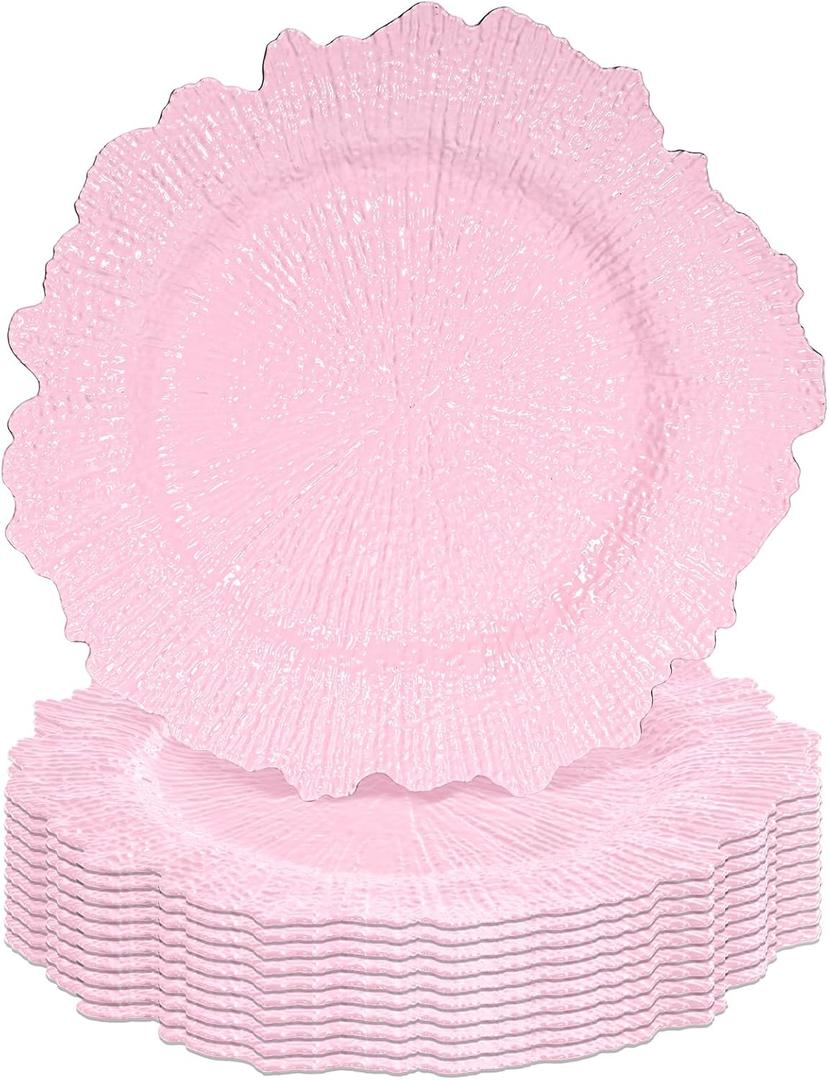 Pink Charger Plates Bulk 10Pcs - 13" Elegant Pink Chargers for Dinner Plates, Wedding & Event Decorative Charger Plates Set