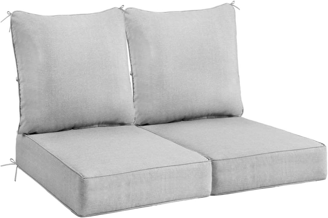 Sundale Outdoor Olefin Deep Seat Cushion Set of 2, Patio Chair Cushion and Pillow, Water-Resistant Sectional Sofa Pad with Straps Light Gray, 23 x 26 x 6 Inches