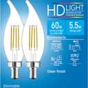 GE Refresh HD LED Light Bulbs, 60 Watt, Daylight, Decorative Bulbs, Clear, Small Base (2 Pack) (2 Count (Pack of 1))