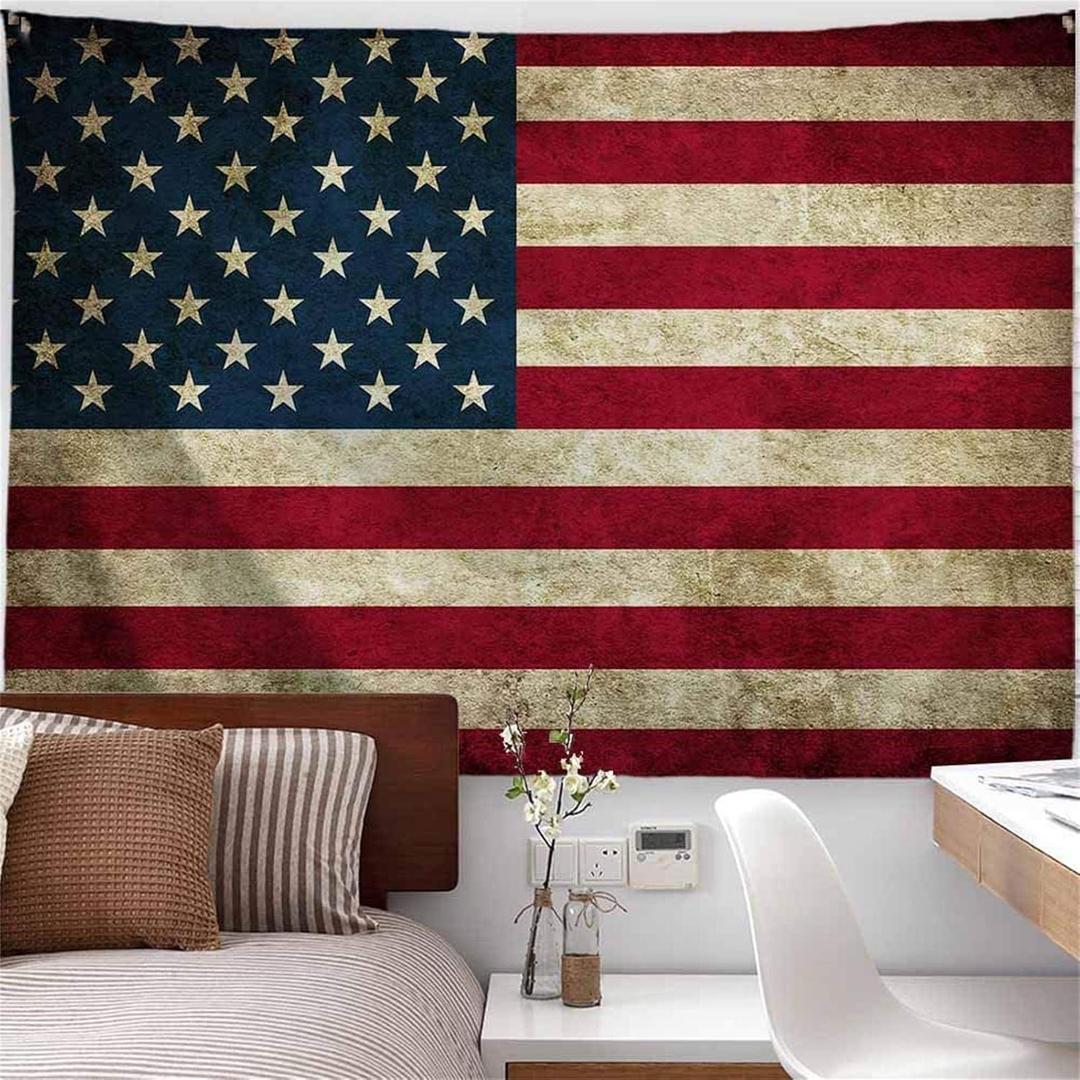 PROCIDA American Flag Wall Hanging Vintage Retro Stars and Stripes Tapestry for Dorm Bedroom Living Room College 60" L x 40" W, USA Flag