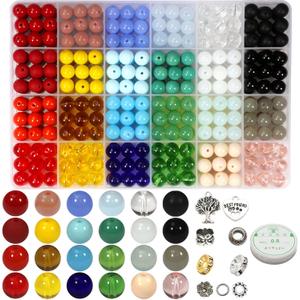 600pcs 10mm Glass Beads Set Assorted Handcrafted Round Smooth Loose Bracelet Beads Cute Kawaii Beads Bulk for DIY Crafts Jewelry ZH118