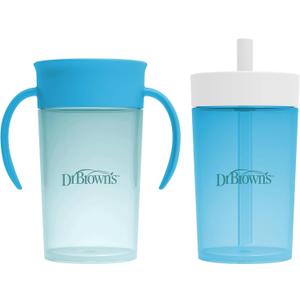 Dr. Brown's Milestones Straw to 360 Convertible Toddler Training Cup Set with Interchangeable Silicone Straw and 360 Degree Cup Lids, Blue Ocean, 10 oz/300 mL, BPA-Free, 9m+, 2 Pack