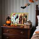 Haunted House Halloween Wall Art Large Wooden Vintage Gold Framed Horror Theme Pictures for Rustic Landscape Wall Decor, Aesthetic Halloween Wall Welcome Decor (Including Wooden Frame)