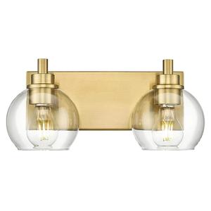 Bathroom Light Fixtures, 2 Light Brushed Gold Vanity Light, Modern Wall Sconces with Clear Glass Globe Shade, Bathroom Wall Lights Over Mirror Kitchen Bedroom Hallway, VL195-GD-2