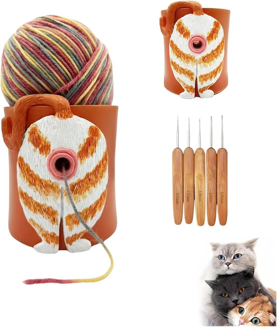 Yarn Bowls for Crocheting Knitting Cat Yarn Bowls with Knitting Accessories (5PCS Knitting Needles)
