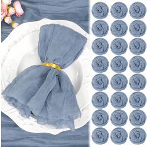 24 Pack Dusty Blue Cheesecloth Napkins 20"x20" Rustic Gauze Napkin Cheese Cloth Napkins Bulk Boho Washable Dinner Table Napkins for Wedding Party Bridal Baby Shower Birthday Decor