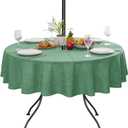 Outdoor Tablecloth with Umbrella Hole - Patio Table Cloth Zippered Round 60 Inch, Sage Green Linen-Look Polyester Table Cover Water Resistant for Picnic Outside
