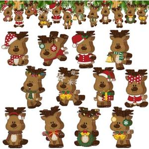 Barydat 36 Pcs Christmas Tree Ornaments Decorations Wooden Nutcracker Snowman Highland Cow Christmas Hanging Ornaments Xmas Tree Decorations Holiday Indoor Decor(Reindeer), Set Of 3
