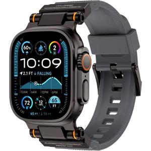 FOAMUNOC Rugged Band Compatible with Apple Watch Ultra 3/2/1 Band 49mm/46mm/45mm/44mm/42mm, Metal Connector with Silicone Strap for iWatch Ultra Series 11/10/9/8/7/6/SE3/SE2/SE/5/4/3/2/1, Gray/Black