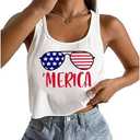 American Flag Crop Tank Tops Women USA Flag Stars Stripes Graphic Tee 4th of July Patriotic Tshirt Girls Crop Tops (Large, White4)
