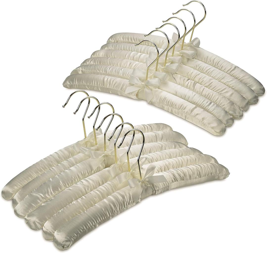 Premium Padded Hangers for Womens Clothing - Set of 12 Non-Slip Fabric Hangers for Sweaters, Dresses, Coats, Wedding & Bride Hanger, Ivory