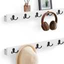 SONGMICS Coat Hooks Wall Mount, Coat Hanger Wall Mount, Set of 2 Coat Hooks Wall Mounted, 10 Double Metal Hooks for Bags,Living Room, Bedroom, Each Loads up to 55 lb, Cloud White ULCR052W01