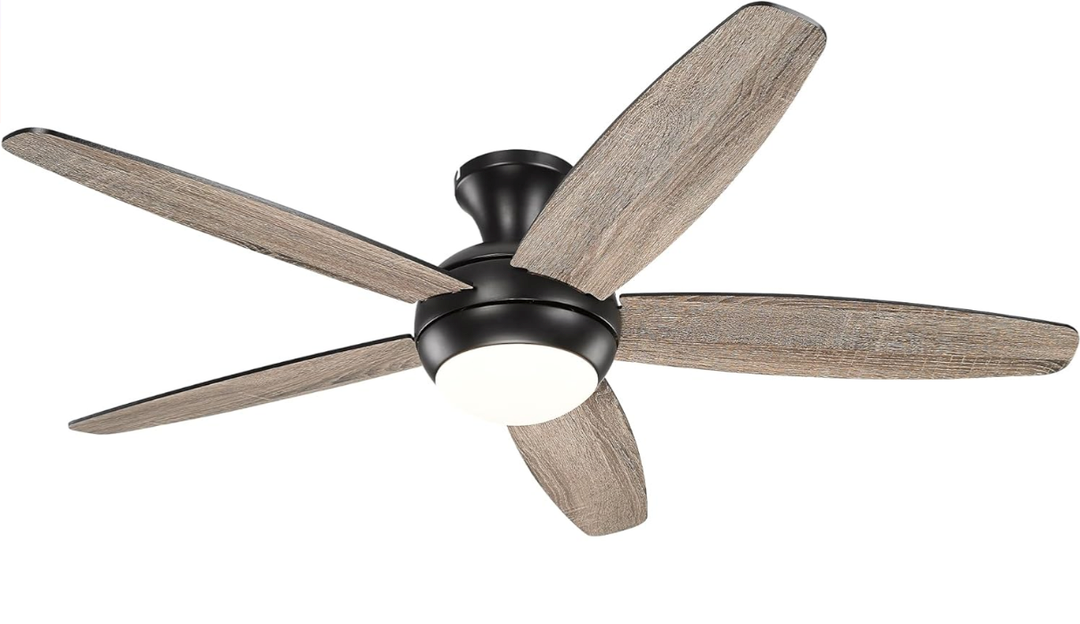 YOUKAIN Low Profile Ceiling Fan With Light, 52 Inch Smart Ceiling Fan With Light, Indoor/Outdoor Black Flush Mount Ceiling Fan With Remote & App Control, 52-YJ236-BK