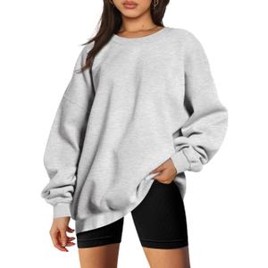 Trendy Queen Sweatshirts for Women Hoodies Oversized Crewneck Tops Sweaters Comfy Fall Winter Outfits Clothes 2025 Fashion (Medium, Grey)