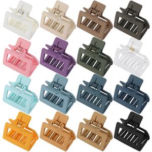 Small Hair Clips for Women and Girls - 2 Inch Rectangle Medium Claw Clips for Thin/Fine Hair - Nonslip Strong Hold Matte Jaw - 16 Pack (natural colors)