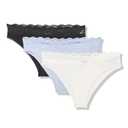 florence by mills Women's Lacey Cotton Stretch Bikini 3 Pack, Black/Jet Stream/Zen Blue, X-Small