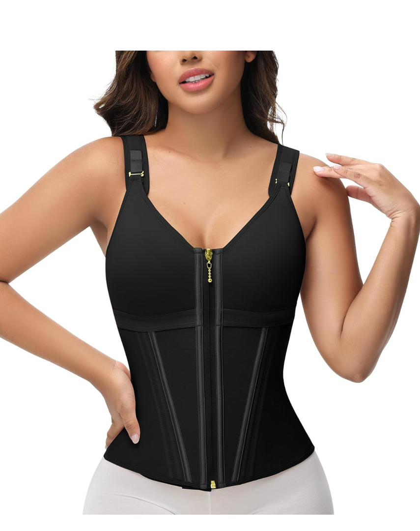 SHAPSHE Waist Trainer Corset for Women Tummy Control Sport Workout Body Shaper Vest for Women Postpartum Gym Zipper and Hooks, L