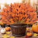 40 Bundles Artificial Fall Flowers Outdoor UV Resistant Orange Fall Fake Lavender Flowers Plants No Fade Faux Monkey Grass Greenery Shrubs Bushes for Home Garden Porch Autumn Fall Decorations