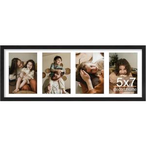 decorUhome 8x22 Picture Frames Collage Wall Decor, Display 4Pcs 5x7 Photos with Mat or 1Pcs 8x22 Unmatted, 4 5x7 Collage Picture Frames for Wall Mounting, Black