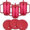 Sliner Adult Sippy Cups for Elderly, 12 oz Plastic Spill Proof Cups with 2 Handles Straw and Lid for Adults Hospital Disabled Dysphagia Patients (Red)